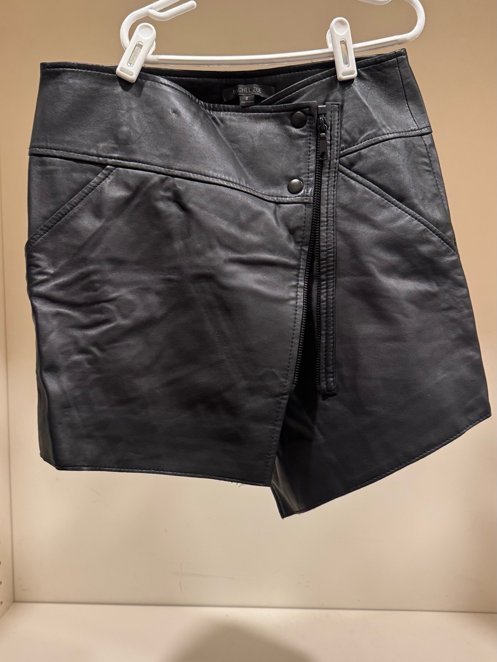 Rachel Zoe Black Asymmetrical Faux Leather Skirt with Front Zip